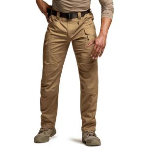 imageCQR Mens Flex Stretch Tactical Pants Water Resistant Ripstop Cargo Pants Lightweight EDC Outdoor Work Hiking PantsIntense Coyote