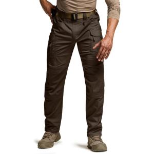 imageCQR Mens Flex Stretch Tactical Pants Water Resistant Ripstop Cargo Pants Lightweight EDC Outdoor Work Hiking PantsIntense Dark Brown