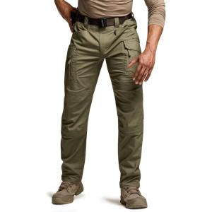 imageCQR Mens Flex Stretch Tactical Pants Water Resistant Ripstop Cargo Pants Lightweight EDC Outdoor Work Hiking PantsIntense Soil Green