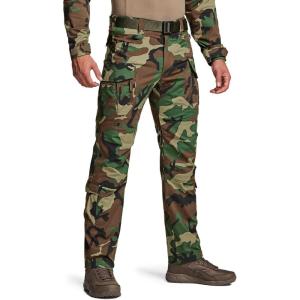 imageCQR Mens Flex Stretch Tactical Pants Water Resistant Ripstop Cargo Pants Lightweight EDC Outdoor Work Hiking PantsRadiant Woodland Olive