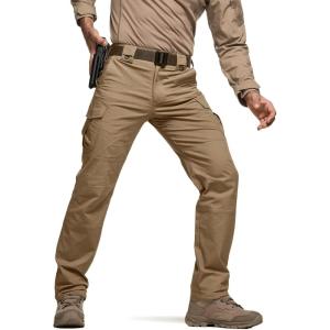 imageCQR Mens Flex Stretch Tactical Pants Water Resistant Ripstop Cargo Pants Lightweight EDC Outdoor Work Hiking PantsTacstretch Cargo Regular Coyote