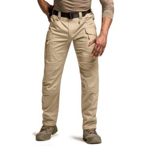 imageCQR Mens Flex Stretch Tactical Pants Water Resistant Ripstop Cargo Pants Lightweight EDC Outdoor Work Hiking PantsTacstretch Cargo Zip Khaki