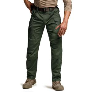 imageCQR Mens Flex Stretch Tactical Pants Water Resistant Ripstop Cargo Pants Lightweight EDC Outdoor Work Hiking PantsTacstretch Cargo Zip Olive Green