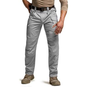 imageCQR Mens Flex Stretch Tactical Pants Water Resistant Ripstop Cargo Pants Lightweight EDC Outdoor Work Hiking PantsTacstretch Cargo Zip Stone