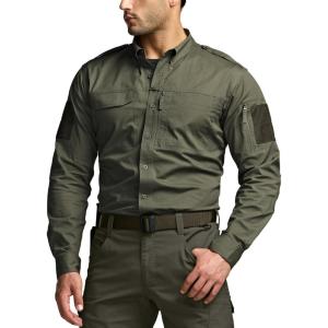 imageCQR Mens Long Sleeve Tactical Shirts Ripstop Military Work Shirts UPF 50 Breathable Button Down Outdoor Hiking ShirtJourneyman Soil Green