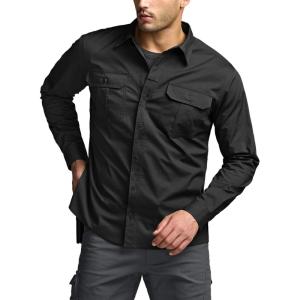 imageCQR Mens Long Sleeve Tactical Shirts Ripstop Military Work Shirts UPF 50 Breathable Button Down Outdoor Hiking ShirtSupervisor Black