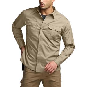 imageCQR Mens Long Sleeve Tactical Shirts Ripstop Military Work Shirts UPF 50 Breathable Button Down Outdoor Hiking ShirtSupervisor Khaki