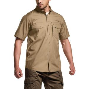 imageCQR Mens Short Sleeve Tactical Shirts UPF 50 Ripstop Military Work Shirts Breathable Button Down Outdoor Hiking ShirtButton Down Shirts Coyote