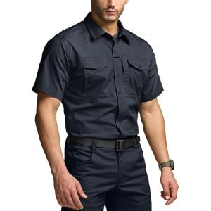 imageCQR Mens Short Sleeve Tactical Shirts UPF 50 Ripstop Military Work Shirts Breathable Button Down Outdoor Hiking ShirtJourneyman Operator Navy