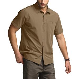 imageCQR Mens Short Sleeve Tactical Shirts UPF 50 Ripstop Military Work Shirts Breathable Button Down Outdoor Hiking ShirtMetro Hazelnut