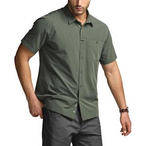 imageCQR Mens Short Sleeve Tactical Shirts UPF 50 Ripstop Military Work Shirts Breathable Button Down Outdoor Hiking ShirtMetro Lichen