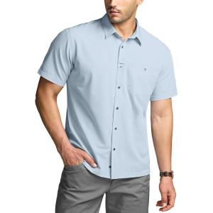 imageCQR Mens Short Sleeve Tactical Shirts UPF 50 Ripstop Military Work Shirts Breathable Button Down Outdoor Hiking ShirtMetro Light Blue