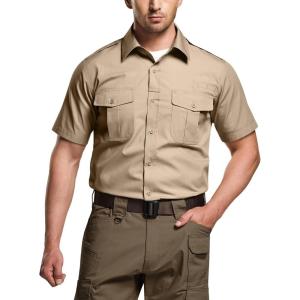 imageCQR Mens Short Sleeve Tactical Shirts UPF 50 Ripstop Military Work Shirts Breathable Button Down Outdoor Hiking ShirtShort Sleeve Shirts Khaki