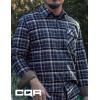 imageCQR Mens All Cotton Flannel Shirt Long Sleeve Casual Button Down Plaid Shirt Brushed Soft Outdoor Tactical Work ShirtsPlaid Prussian Blue