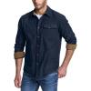 imageCQR Mens All Cotton Flannel Shirt Long Sleeve Casual Button Down Plaid Shirt Brushed Soft Outdoor Tactical Work ShirtsSolid Navy