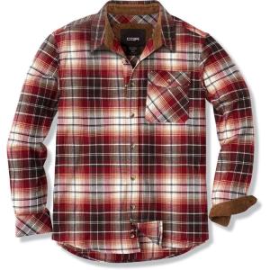 imageCQR Mens All Cotton Flannel Shirt Long Sleeve Casual Button Down Plaid Shirt Brushed Soft Outdoor Tactical Work ShirtsPlaid Burgundy