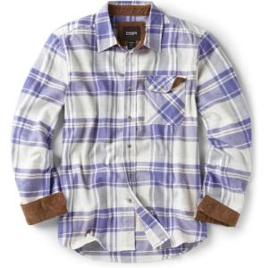 imageCQR Mens All Cotton Flannel Shirt Long Sleeve Casual Button Down Plaid Shirt Brushed Soft Outdoor Tactical Work ShirtsPlaid Cream Blue