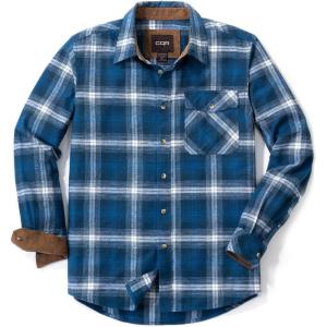 imageCQR Mens All Cotton Flannel Shirt Long Sleeve Casual Button Down Plaid Shirt Brushed Soft Outdoor Tactical Work ShirtsPlaid Deep Ocean