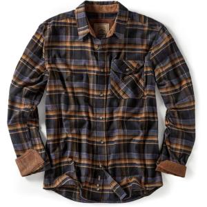 imageCQR Mens All Cotton Flannel Shirt Long Sleeve Casual Button Down Plaid Shirt Brushed Soft Outdoor Tactical Work ShirtsPlaid Fossil Rock