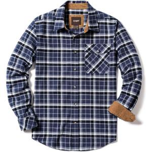 imageCQR Mens All Cotton Flannel Shirt Long Sleeve Casual Button Down Plaid Shirt Brushed Soft Outdoor Tactical Work ShirtsPlaid Prussian Blue