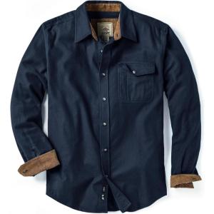 imageCQR Mens All Cotton Flannel Shirt Long Sleeve Casual Button Down Plaid Shirt Brushed Soft Outdoor Tactical Work ShirtsSolid Navy