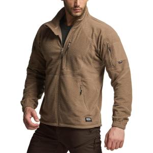 imageCQR Mens FullZip Tactical Jacket Soft Warm Military Winter Fleece Jackets Outdoor Coats with Zipper PocketsGrid Fleece Coyote