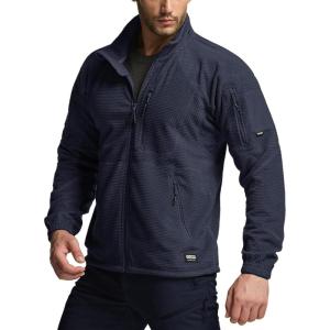 imageCQR Mens FullZip Tactical Jacket Soft Warm Military Winter Fleece Jackets Outdoor Coats with Zipper PocketsGrid Fleece Operator Navy