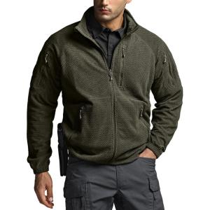 imageCQR Mens FullZip Tactical Jacket Soft Warm Military Winter Fleece Jackets Outdoor Coats with Zipper PocketsGrid Flex Army Green