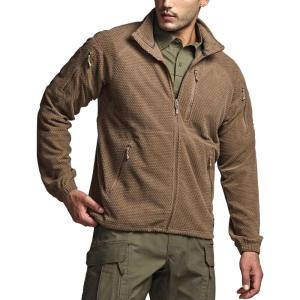 imageCQR Mens FullZip Tactical Jacket Soft Warm Military Winter Fleece Jackets Outdoor Coats with Zipper PocketsGrid Flex Coyote