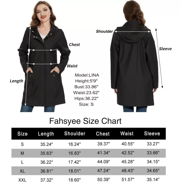 Fahsyee Raincoat Women Rain Jacket Waterproof Raincoat Hooded Windbreaker Outdoor Long ActiveBlacklw