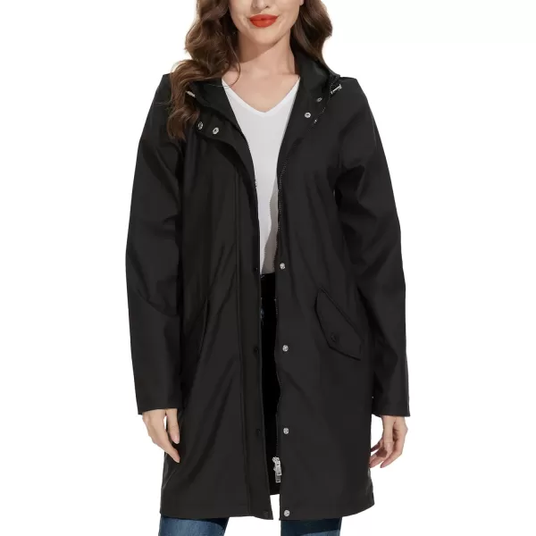 Fahsyee Raincoat Women Rain Jacket Waterproof Raincoat Hooded Windbreaker Outdoor Long ActiveBlacklw