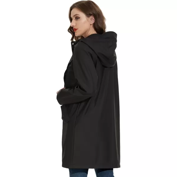 Fahsyee Raincoat Women Rain Jacket Waterproof Raincoat Hooded Windbreaker Outdoor Long ActiveBlacklw