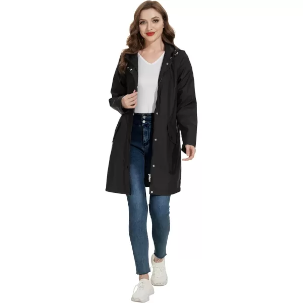 Fahsyee Raincoat Women Rain Jacket Waterproof Raincoat Hooded Windbreaker Outdoor Long ActiveBlacklw