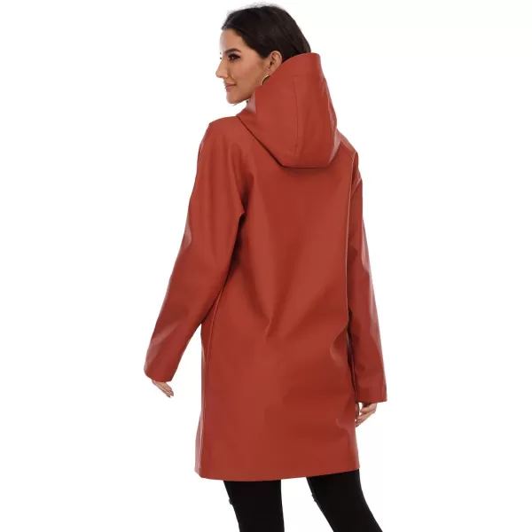 Fahsyee Raincoat Women Rain Jacket Waterproof Raincoat Hooded Windbreaker Outdoor Long ActiveBrick Red