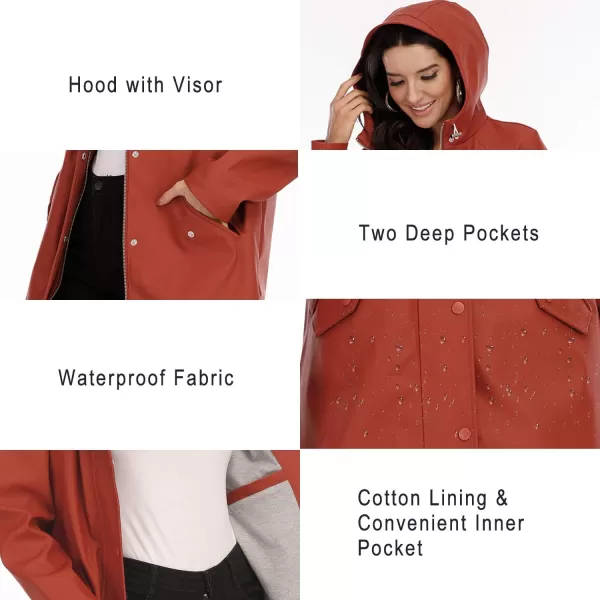 Fahsyee Raincoat Women Rain Jacket Waterproof Raincoat Hooded Windbreaker Outdoor Long ActiveBrick Red