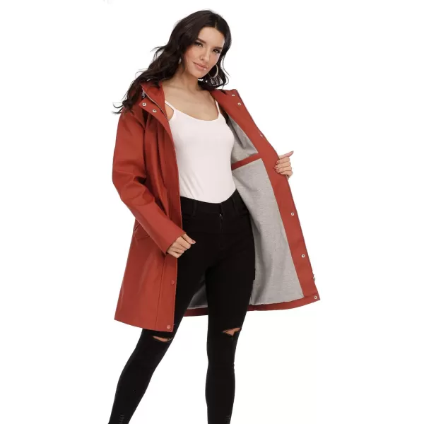 Fahsyee Raincoat Women Rain Jacket Waterproof Raincoat Hooded Windbreaker Outdoor Long ActiveBrick Red