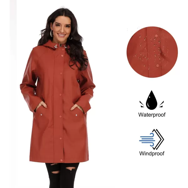 Fahsyee Raincoat Women Rain Jacket Waterproof Raincoat Hooded Windbreaker Outdoor Long ActiveBrick Red