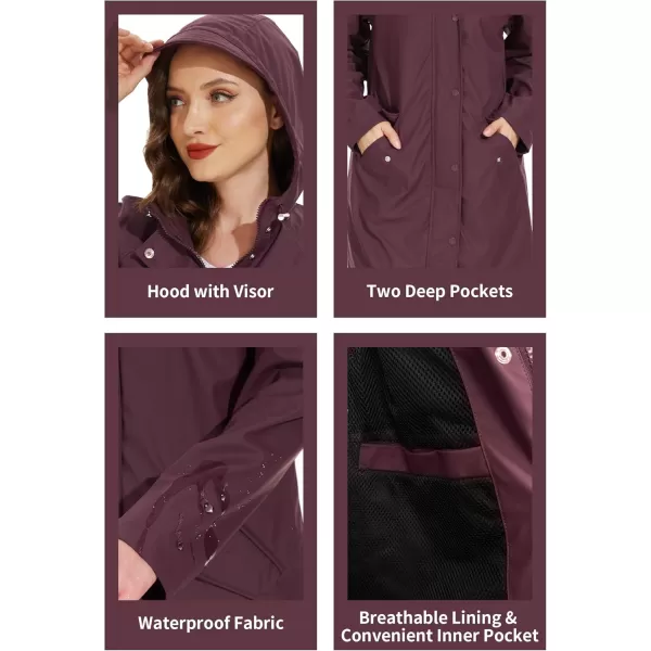Fahsyee Raincoat Women Rain Jacket Waterproof Raincoat Hooded Windbreaker Outdoor Long ActiveDark Purplelw