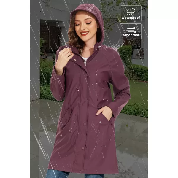 Fahsyee Raincoat Women Rain Jacket Waterproof Raincoat Hooded Windbreaker Outdoor Long ActiveDark Purplelw