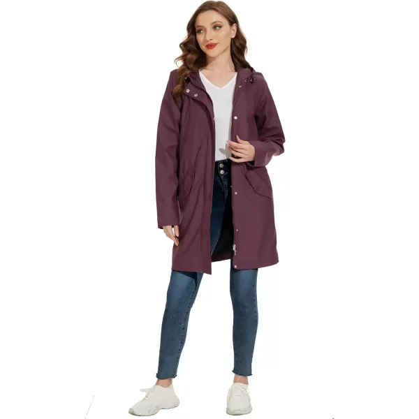 Fahsyee Raincoat Women Rain Jacket Waterproof Raincoat Hooded Windbreaker Outdoor Long ActiveDark Purplelw