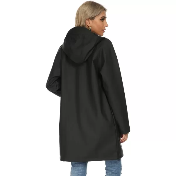 Fahsyee Raincoat Women Rain Jacket Waterproof Raincoat Hooded Windbreaker Outdoor Long ActiveLongblack