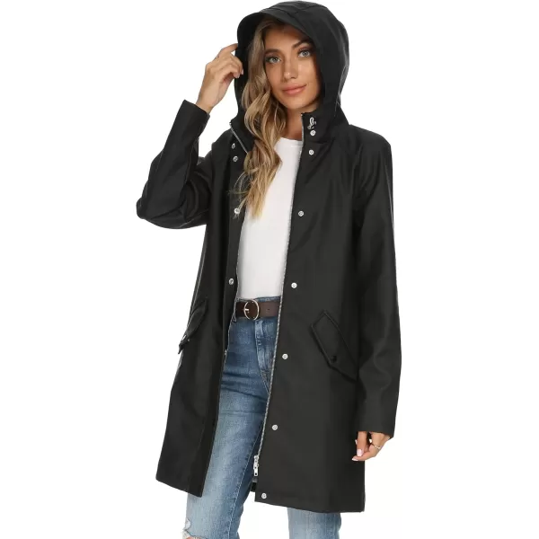 Fahsyee Raincoat Women Rain Jacket Waterproof Raincoat Hooded Windbreaker Outdoor Long ActiveLongblack