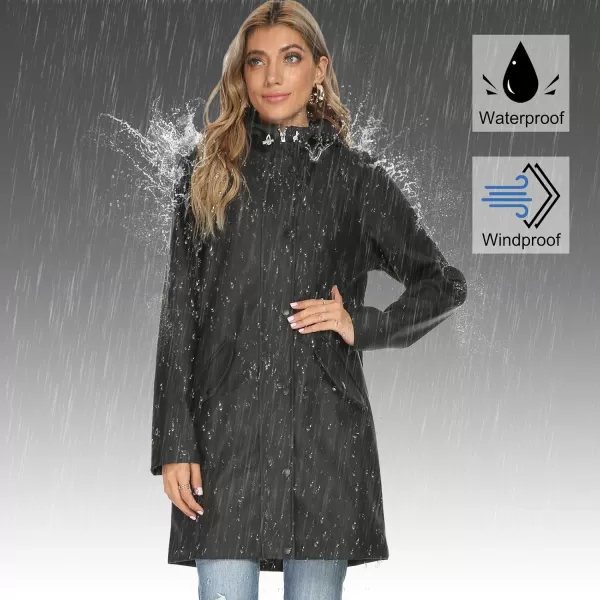 Fahsyee Raincoat Women Rain Jacket Waterproof Raincoat Hooded Windbreaker Outdoor Long ActiveLongblack