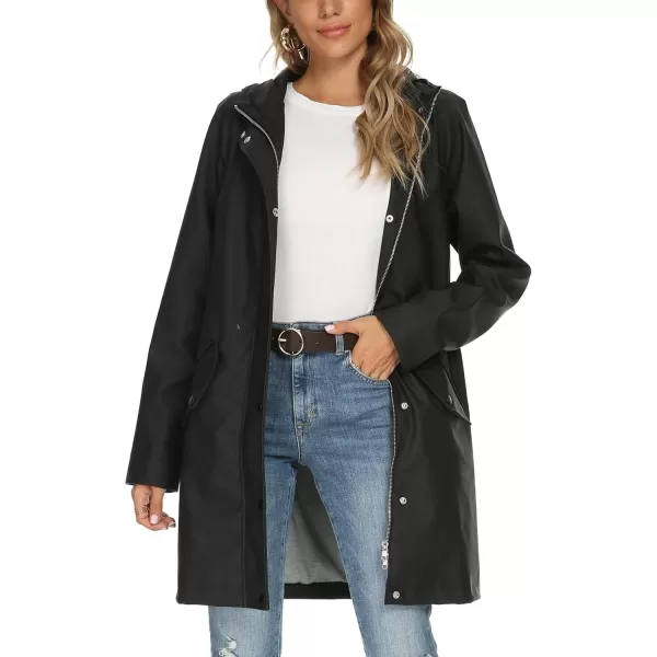 Fahsyee Raincoat Women Rain Jacket Waterproof Raincoat Hooded Windbreaker Outdoor Long ActiveLongblack