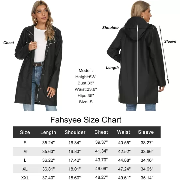 Fahsyee Raincoat Women Rain Jacket Waterproof Raincoat Hooded Windbreaker Outdoor Long ActiveLongblack