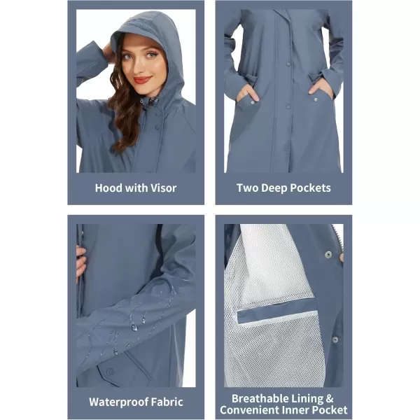 Fahsyee Raincoat Women Rain Jacket Waterproof Raincoat Hooded Windbreaker Outdoor Long ActiveLongbluelw