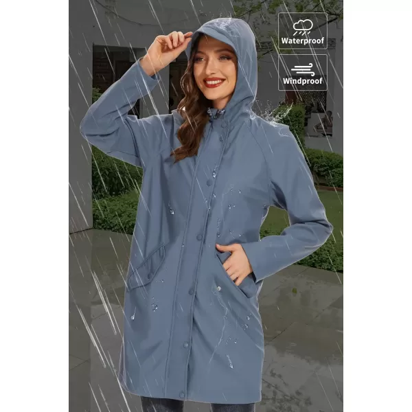 Fahsyee Raincoat Women Rain Jacket Waterproof Raincoat Hooded Windbreaker Outdoor Long ActiveLongbluelw