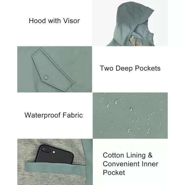 Fahsyee Raincoat Women Rain Jacket Waterproof Raincoat Hooded Windbreaker Outdoor Long ActiveLongceladon