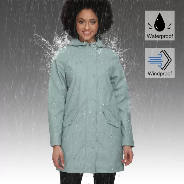 Fahsyee Raincoat Women Rain Jacket Waterproof Raincoat Hooded Windbreaker Outdoor Long ActiveLongceladon