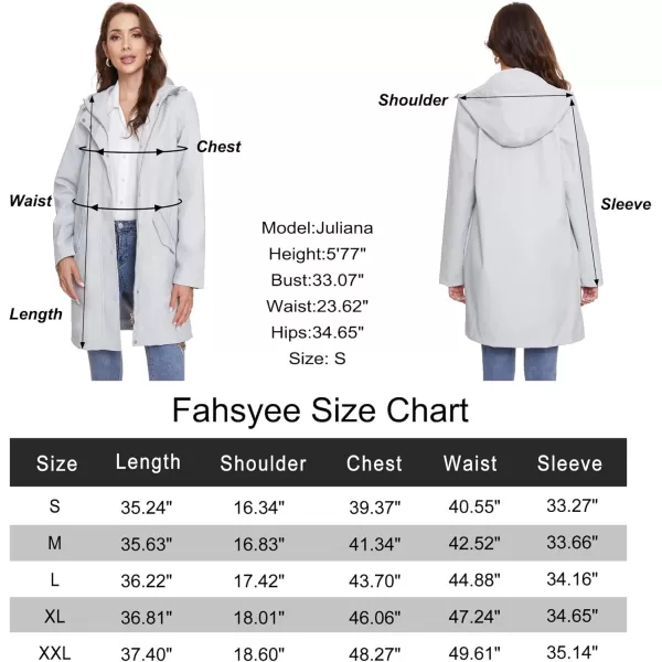 Fahsyee Raincoat Women Rain Jacket Waterproof Raincoat Hooded Windbreaker Outdoor Long ActiveLonggrey